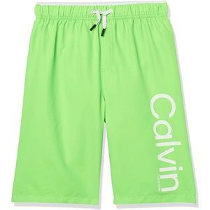 Calvin Klein Neon Green Boys' Swim Trunk with UPF 50+ Sun Protection, 14-16, Bla